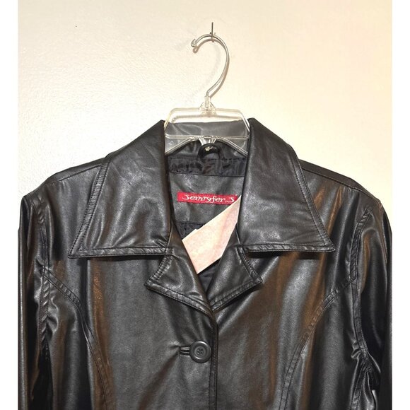 NWT Vtg Jennifer J Womens Black Faux Leather Button-Up Jacket 2X - Picture 2 of 8